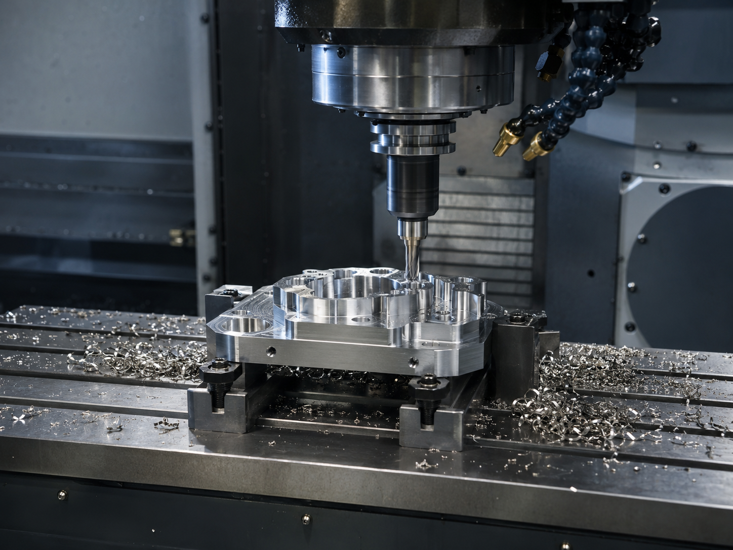 CNC mill machining a precision metal component