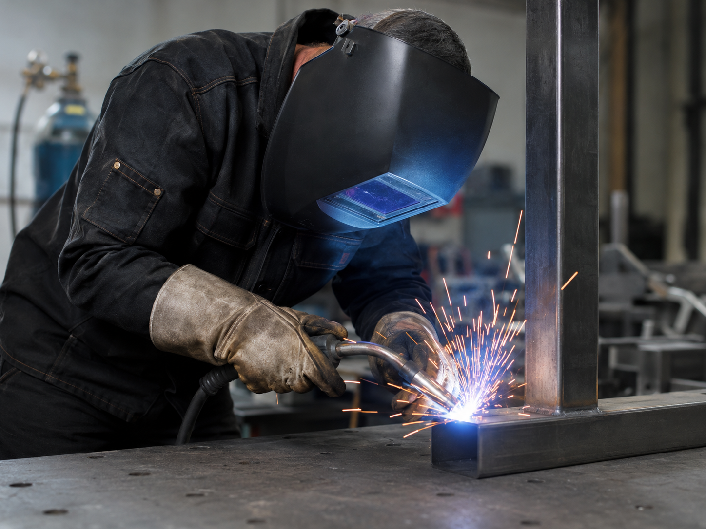 Professional welding on a steel frame